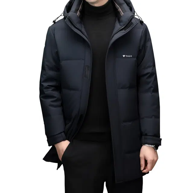 雅鹿 中长款简约纯色连帽百搭防风保暖通勤羽绒服 男女同款