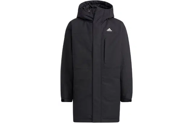 adidas Logo Mid-Length Hooded Down Jacket Black