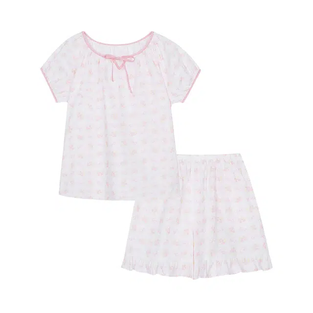 橡柠派 甜美可爱小清新短袖慵懒风亲肤舒适家居服睡衣套装 女款 白色