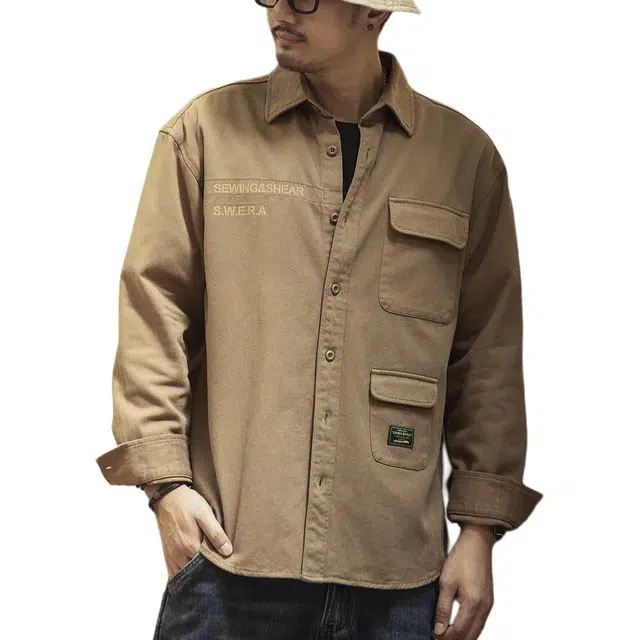 格蓝鹿 松弛感休闲美式复古多口袋基础简约长袖衬衫 男女同款