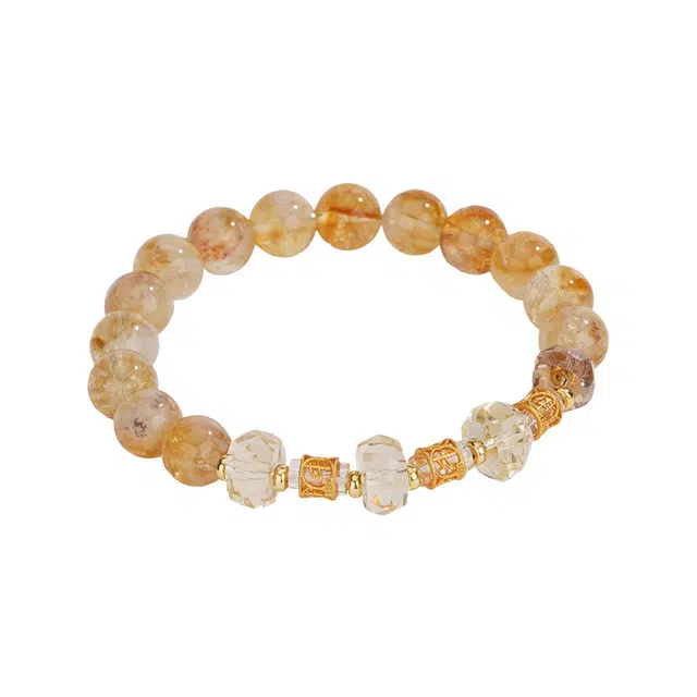 希缘 【招财进宝 】新中式国潮复古 暴富招财八方来财时来运转小众百搭转运珠 黄水晶 手串 女款