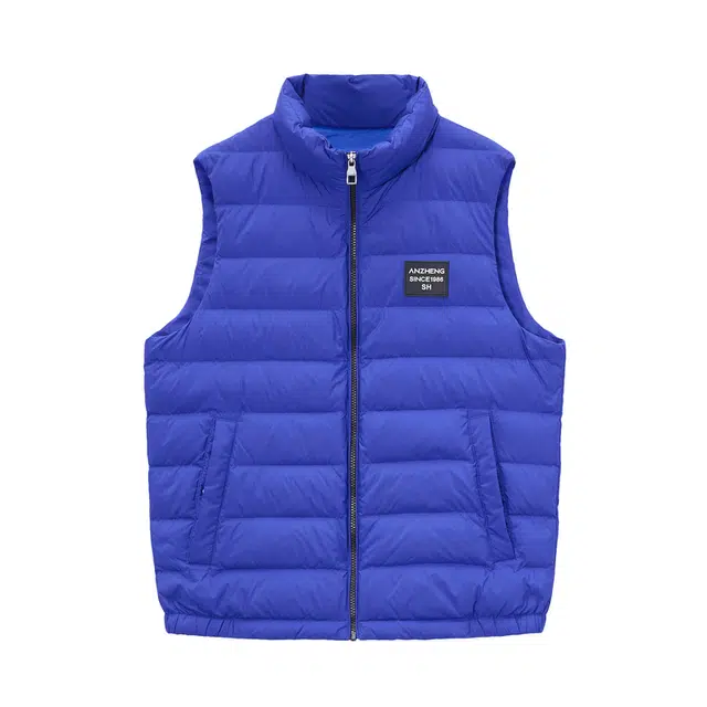 安正 衍缝绣标立领羽绒马甲 男款 宝蓝