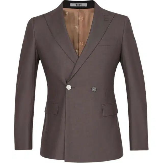 迪柯尼 灰标系列 纯色双排扣商务休闲长袖西装 男款 棕咖