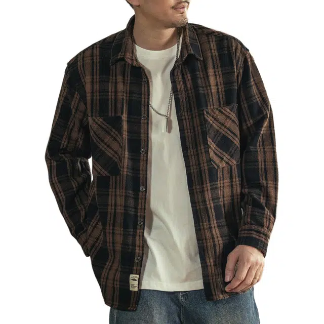 格蓝鹿 复古基础简约休闲美式高端格子长袖衬衫 男女同款