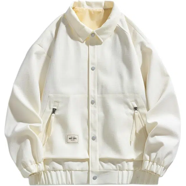 雅鹿 美式高街基础款纯色单排扣宽松休闲长袖夹克外套 男女同款 白色