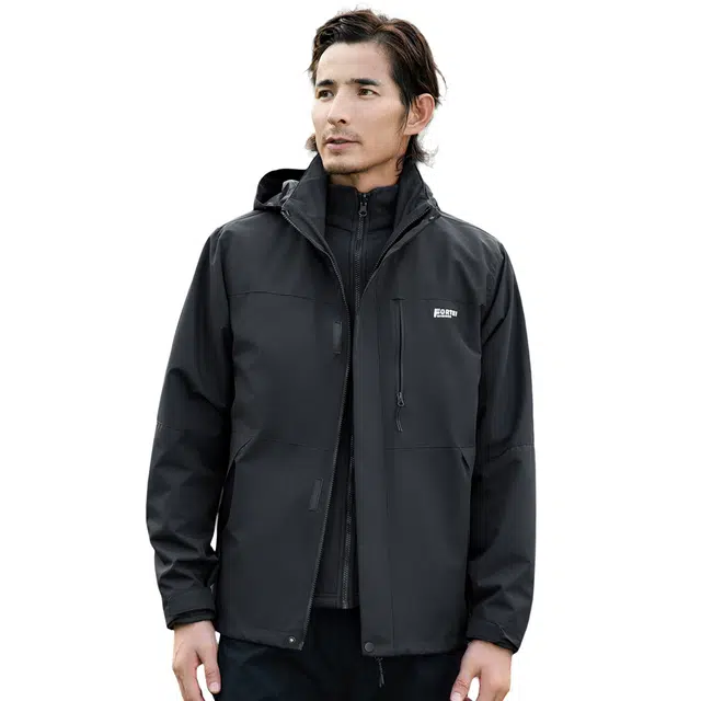 富铤 纯色保暖户外山系宽松休闲百搭连帽夹克外套 男款