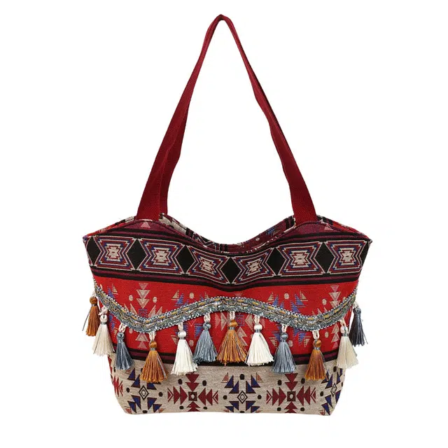 度森袋鼠 高颜值时尚百搭民族风流苏出行旅游 帆布 帆布包单肩包 女款 红色/棕色/蓝色