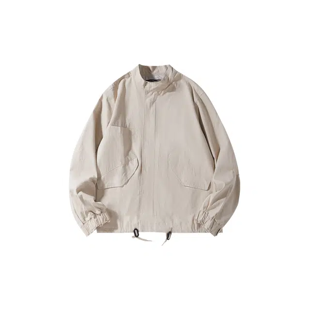 我是大卫 休闲多口袋拉链工装教练立领宽松夹克 男女同款 白灰色