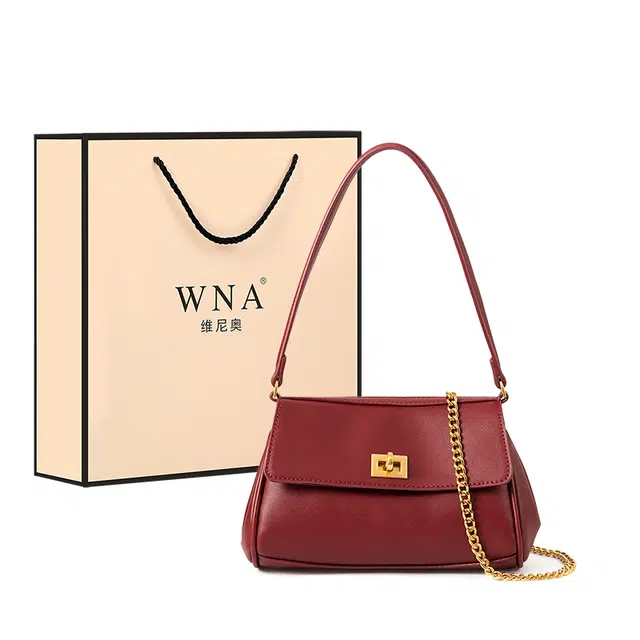 维尼奥 品牌时尚复古百搭链条腋下包高颜值简约休闲气质通勤女包日常优雅大气新娘结婚包 合成革 斜挎单肩包 女款 红色