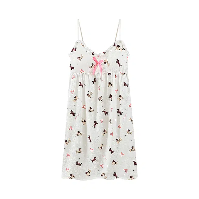 俞兆林 带胸垫可爱卡通纯欲风甜美柔软舒适休闲无袖家居服睡裙 女款 白色