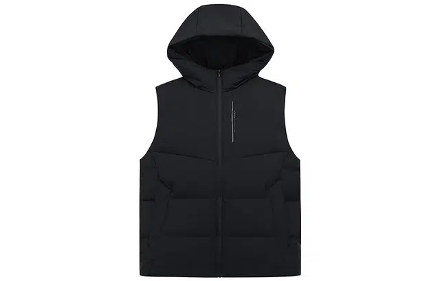 安踏 综训系列 纯色拉链连帽无袖羽绒马甲 男款 基础黑