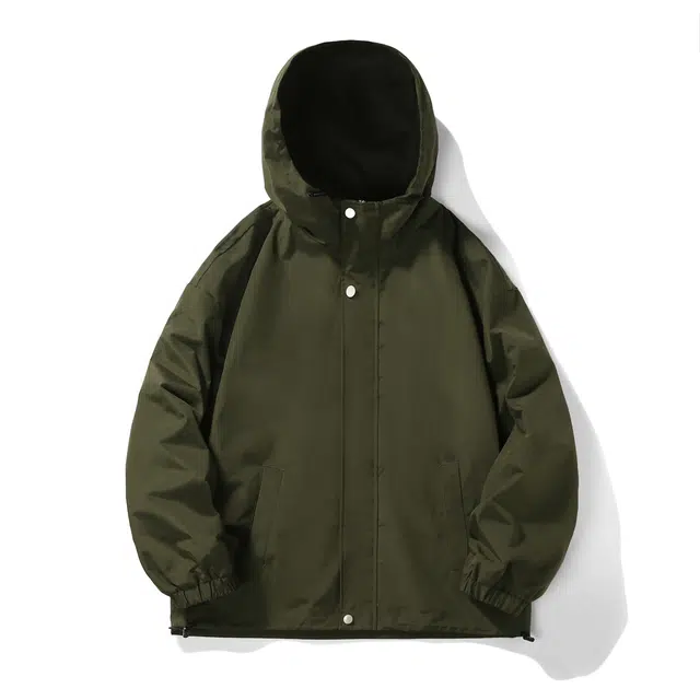 轻迎 防水拉链潮流个性连帽纯色宽松长袖夹克外套 男款