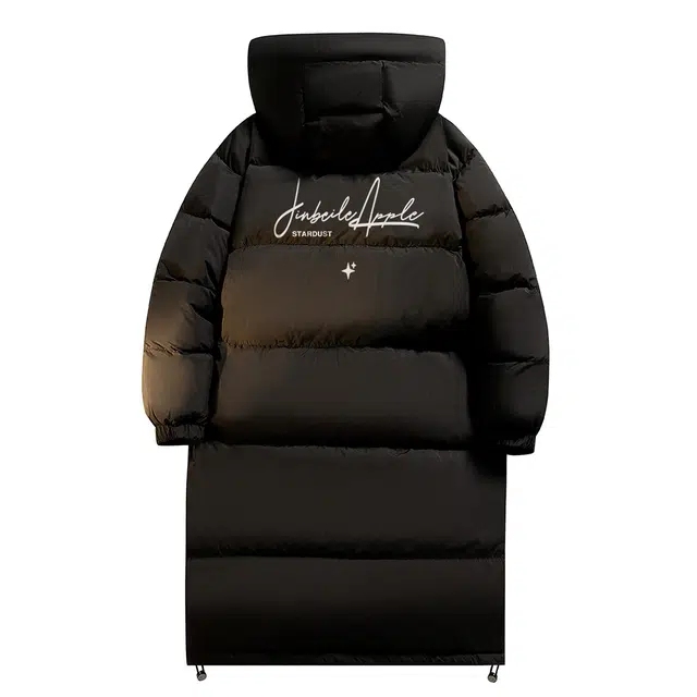 金贝勒 美式字母印花宽松落肩休闲百搭防寒保暖连帽加厚中长款羽绒服 男女同款