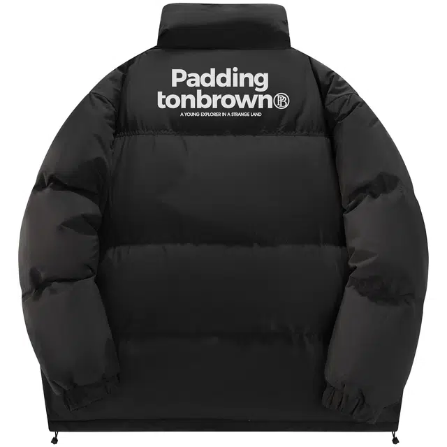 帕丁顿熊 复古标语字母印花简约纯色宽松休闲防风面包服外套防寒保暖加厚羽绒服 男女同款