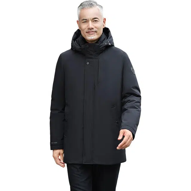 雅鹿 可脱卸防风保暖御寒内有温度计贴中老年爸爸羽绒服 男款