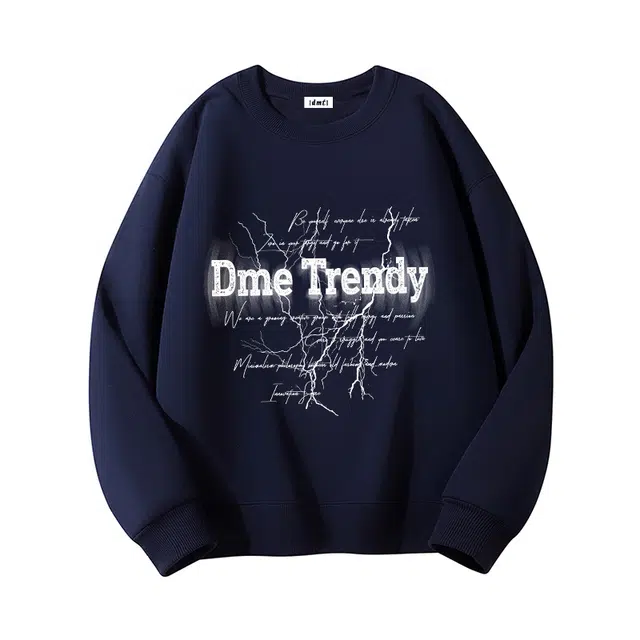 【dme】 个性时尚原创手绘字母印花加绒加厚保暖舒适套头圆领宽松款校园款长袖卫衣 男女同款