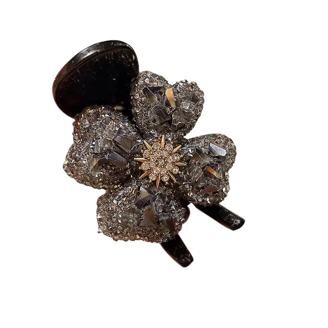 左欧 满钻幸运草抓夹花朵 丸子头发饰高马尾固定夹子 亚克力 发夹 女款