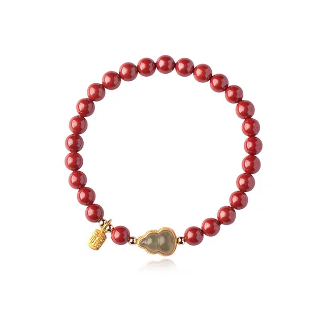 芙昕 新中式国潮百搭 福禄平安 福牌文玩转运珠手饰再造辰砂 朱砂 手串 男女同款情侣款