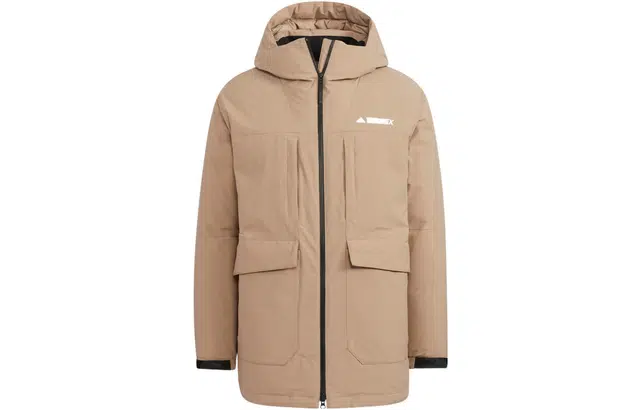 adidas Logo Zip Hoodie Down Jacket Brown