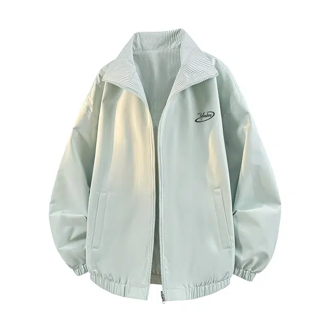 雅鹿 基础款简约日系学院风高街复古百搭双面穿条纹宽松立领休闲运动长袖开衫教练夹克外套 男女同款