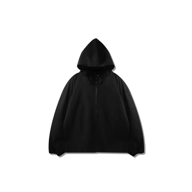 我是大卫 韩版气质夹克连帽开衫纯色潮牌高级时尚宽松休闲长袖卫衣 男女同款 黑色