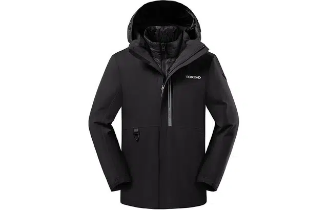 探路者  户外防风保暖防水透湿三合一 冲锋衣 男款 黑色