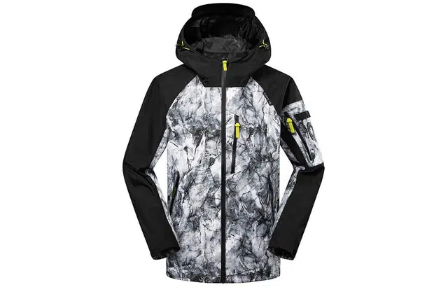 探路者 户外防风防水登山冲锋衣 男款 冰裂纹白色印花\黑色