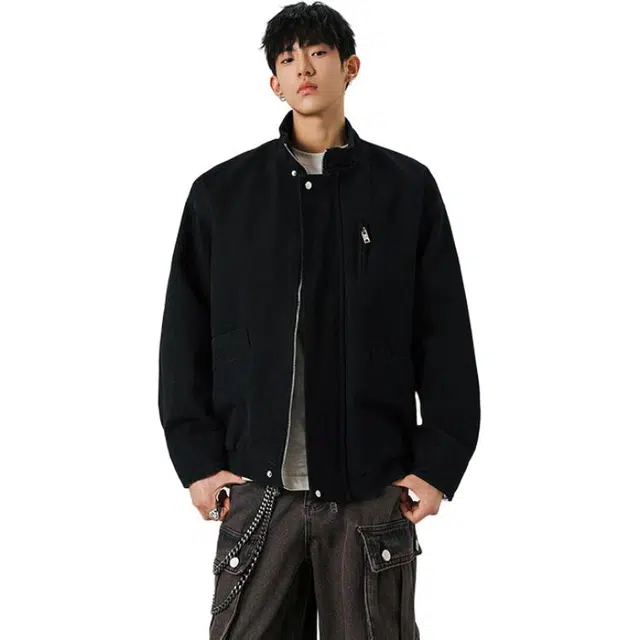 佐菲利 美式复古重磅水洗工装设计高级纯色长袖夹克外套 男款