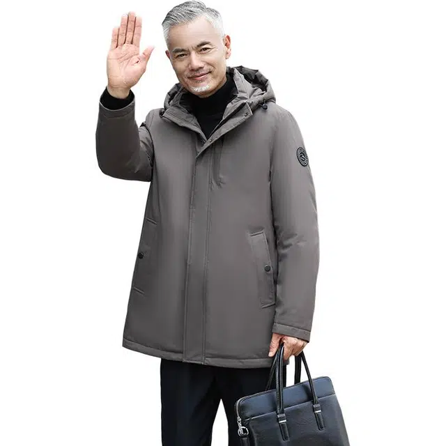 雅鹿 可脱卸防风保暖御寒内有温度计贴中老年爸爸羽绒服 男款