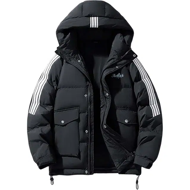 金贝勒 休闲字母印花防风防寒连帽宽松羽绒服 男女同款