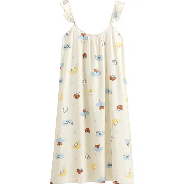 芬腾 布朗熊 吊带薄款可爱休闲大码睡裙 女款 浅黄