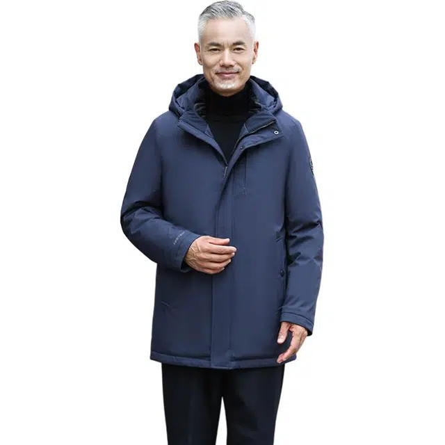 雅鹿 可脱卸防风保暖御寒内有温度计贴中老年爸爸羽绒服 男款