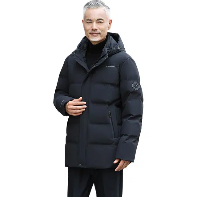 雅鹿 纯色防风保暖内胆石墨烯内有温度计贴中老年爸爸羽绒服 男款