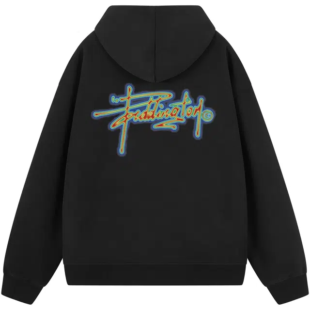 帕丁顿熊 模糊花体字母印花纯色休闲潮流百搭宽松重磅开衫连帽卫衣 男女同款