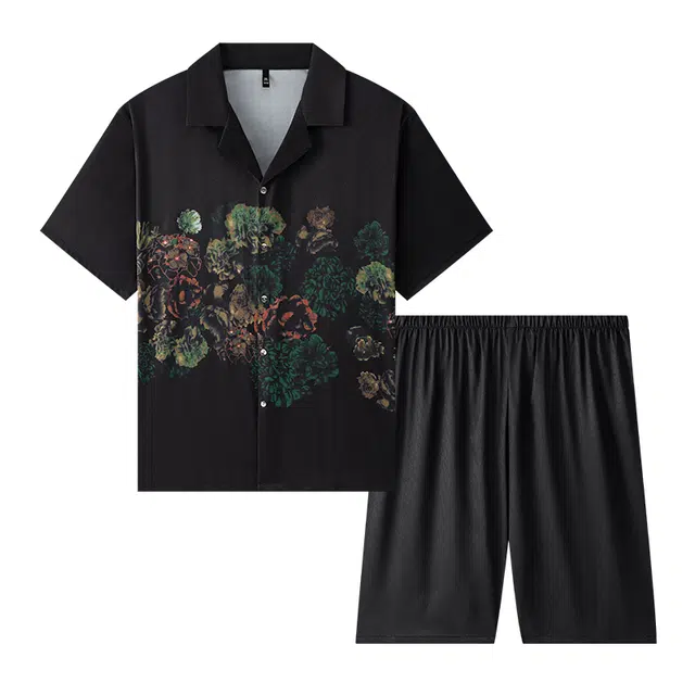 好福份 轻奢冰丝薄款短袖家居服睡衣套装 男款 图片色