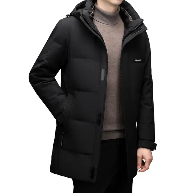 雅鹿 中长款简约纯色连帽百搭防风保暖通勤羽绒服 男女同款