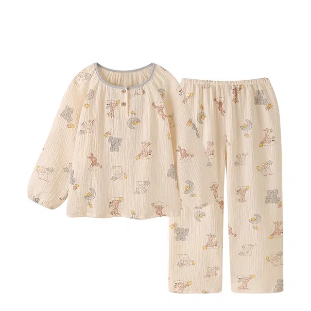 俏韵 亲肤柔软圆领长袖长裤家居服可外穿睡衣套装 女款 杏色