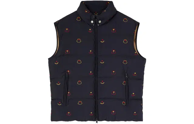 Moncler x Palm Angels FW23 Embroidered Nylon Vest Navy Red