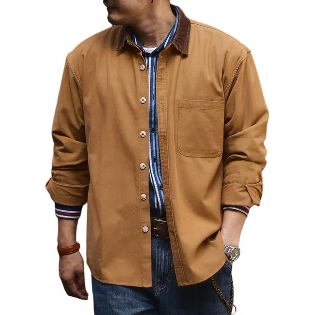 格蓝鹿 潮牌高端日常通勤简约复古美式古着长袖衬衫 男女同款