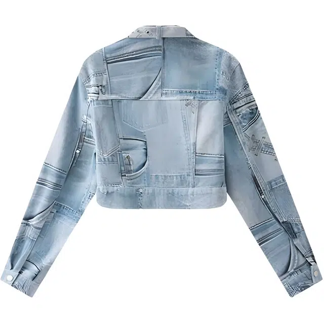 三福 简约立领拉链长袖牛仔外套 女款