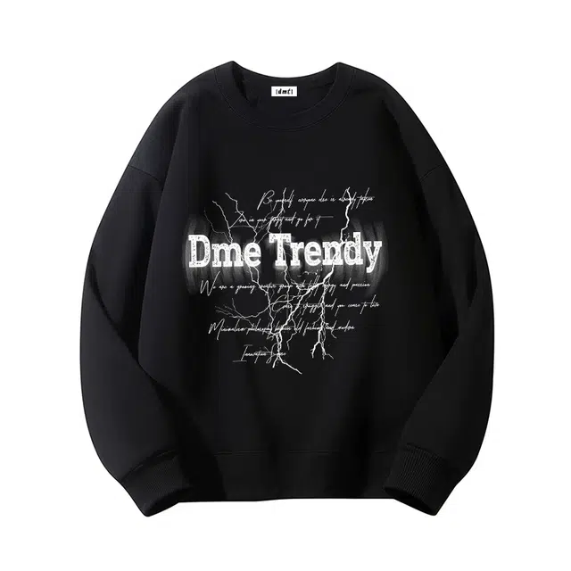 【dme】 个性时尚原创手绘字母印花加绒加厚保暖舒适套头圆领宽松款校园款长袖卫衣 男女同款