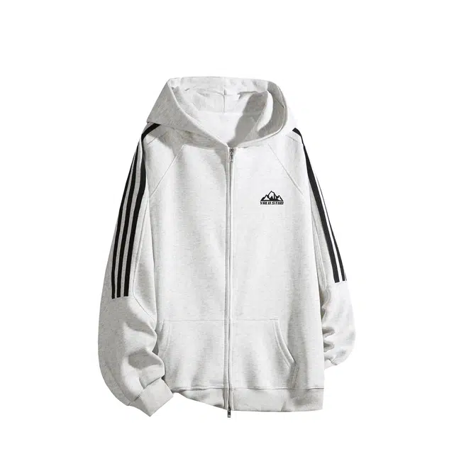 雅鹿 美式高街条纹撞色拼接双拉链设计户外跑步运动休闲百搭宽松舒适长袖连帽夹克外套 男女同款