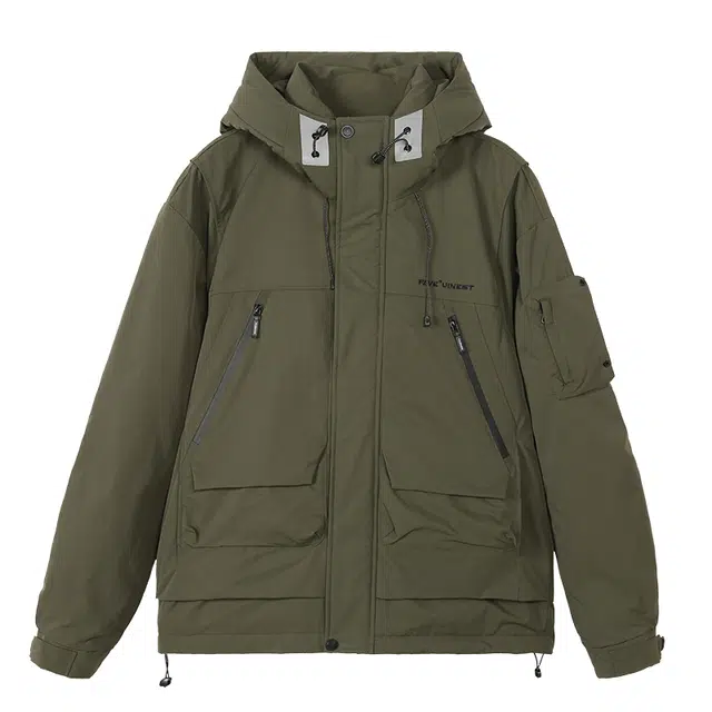 【dme】 美式工装机能字母刺绣防风山系连帽羽绒服 男女同款
