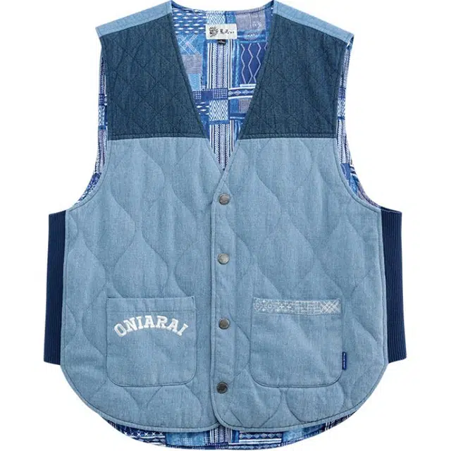 鬼洗 撞色绗缝休闲无袖马甲 男女同款 牛仔蓝