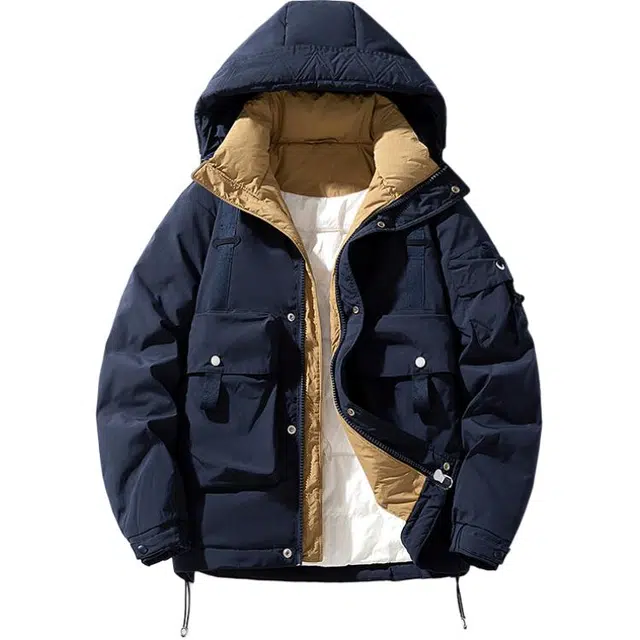 雅鹿 美式复古休闲连帽假两件宽松加绒加厚保暖锁温设计百搭羽绒服 男女同款