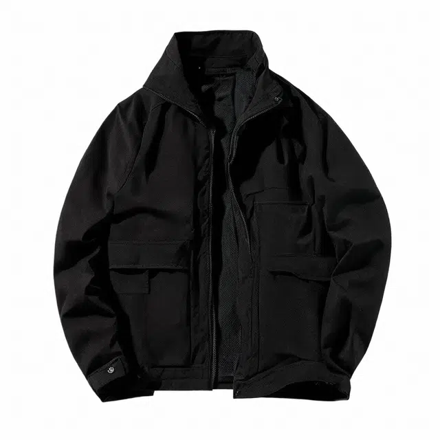 雅鹿 纯色立领拉链休闲时尚帅气户外飞行员落肩长袖夹克外套 男款