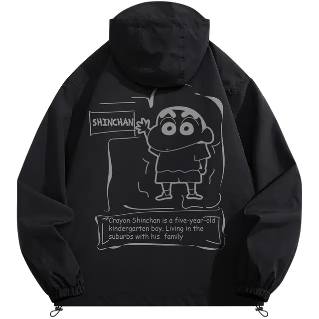 蜡笔小新 户外休闲运动小新字母印花宽松连帽夹克外套 男女同款