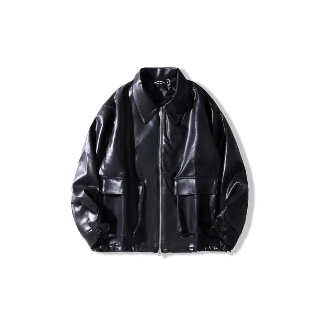 我是大卫 赛车元素机能风机车服拉链皮质宽松外套夹克 男女同款
