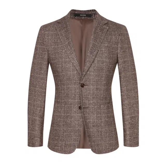 迪柯尼 时尚格子休闲长袖西装 男款 咖啡色