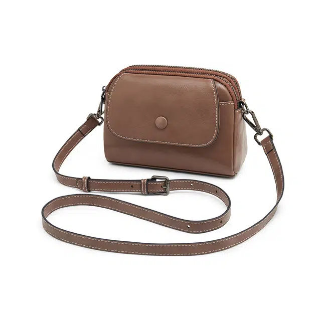 老人头 复古时尚休闲百搭小方包 头层牛皮 斜挎包 女款 棕色